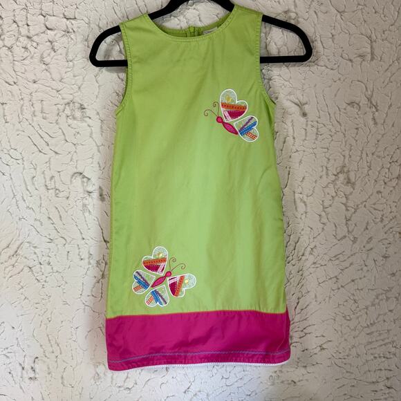 Talbots Kids Other - Talbots Kids Girls Size 8 Butterfly Applique Shift Dress Lime Green Pink Cotton